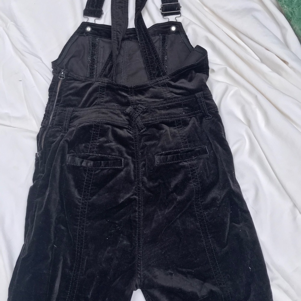 Crushed velvet flared anthropology overalls